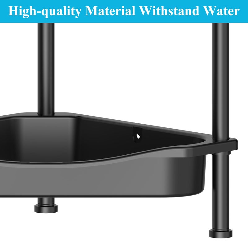 HuggieGems 4 Tier Floor Standing Corner Shower Caddy Organizer Shelf with Hooks, Bathroom Shelves Stand Rack, Jet Black - Image 5